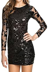 Sexy Sequined Sheer Brocade/Polyester/Spandex Long Sleeves Mini Dress 