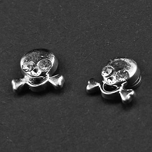 CrafHand Punk White Rhinestone Skull Magnetic Earrings(1 Pair)