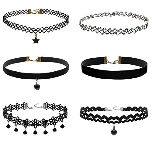 FIBO STEEL 6-8PCS Womens Black Velvet Choker Necklace for Women Girls Lace Choker Tattoo Necklace