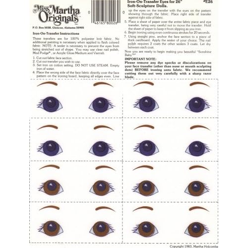 Miss Martha Originals IronOn Transfer Eyes for 26" Soft