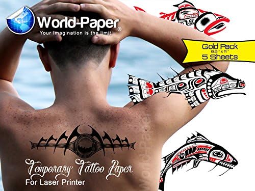 Laser Temporary Tattoo Paper, Multiple Sheets Packages 8.5" x 11" From 2 up to 25 Sheets Free Shipping (8.5" x 11", Gold Pack 5 Sheets)