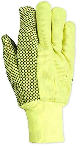 Southern Gloves ICHF18FYPD Oil Field Gloves, Corded Poly/Cotton Outer, Non-Woven Liner, PVC Dotted Palm, Matching Knit Wrist, Fluorescent Yellow (Pack of 12)