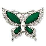 Silver-Tone Swarovski Crystal Simulated Jade Butterfly Pin