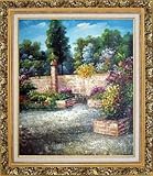 IMAGE OF Impressionism Garden Village Oil Painting 30 x 26 inches, with Ornate Antique Dark Gold Wood Frame