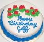 Chocolate Chip-Apricot-Vanilla Lovers Cake Topped with White Chocolate Blue Trim and Lavender Flowers