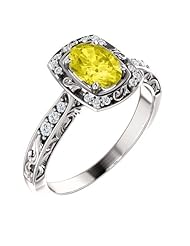 14K White Gold 7.00x5.00mm Oval Cut Yellow Sapphire and Diamond Ring -- LIFETIME WARRANTY