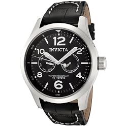 Invicta Men's 0764 II Collection Black Dial Black Leather Watch