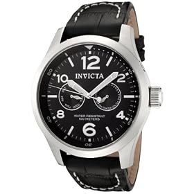 Invicta Mens 0764 II Collection Black Dial Black Leather Watc