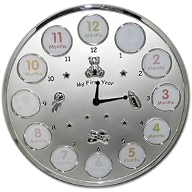* ' My First Year ' Clock Photo Frame Babys First Birthday Christening Gift - Holds 12 photos *
