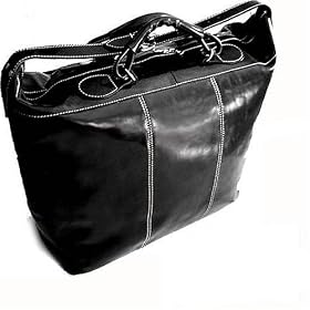Floto Medium Piana Tote Black Italian Leather Luggage Weekend Bag