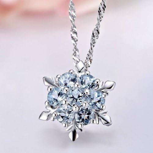 Snowflake 925 Silver Necklace Blue Crystal Move Frozen Necklace