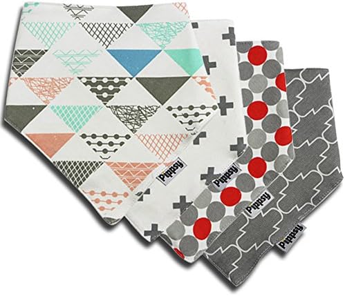 Baby Bandana Drool Bibs with Snaps by Pippsy, Unisex 4 Pack Soft &amp; Absorbent Cotton, Cute Baby Gift for Boys &amp; Girls