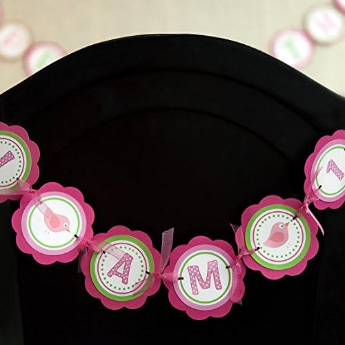 Bird High Chair Banner - "I am 1" Birthday Banner - 1st Birthday (Pink & Green)