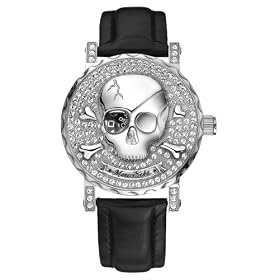 Marc Ecko Men's Old Skull Black Leather Strap Watch #E12573G1