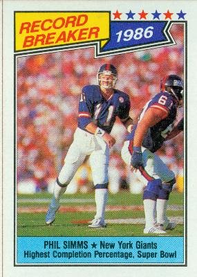 1987 Topps #8 Phil Simms RB - New York Giants (Record Breaker)(Football Cards)