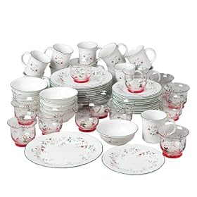 Pfaltzgraff Winterberry 48-Piece Dinnerware Set, Service for 12 with Bonus 12-Piece Votive Lighting...