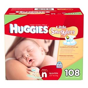 Huggies Little Snugglers Diapers, Newborn (Up to 10 lbs.), 108 ct