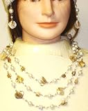 Ivory White Amber Multi Size Beads Very Long Chain Necklace Shown As Three Strands Earrings