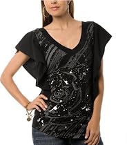 G by GUESS Jenn Flutter Rose Top, BLACK (M)