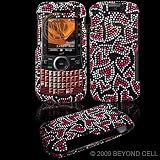 Motorola Nextel Clutch i465 Cell Phone Full Diamond Bling Protective Case Cover Black with White and Red Love Hearts Design [Beyond Cell Packaging]