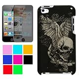 Durable Two Piece Front and Back Protective Hard Shell Crystal Cover Case for Apple iPod Touch 4th Generation + Mirror Screen Protector for Apple iPod Touch 4th Generation (Many Color Available), Skull With Wings