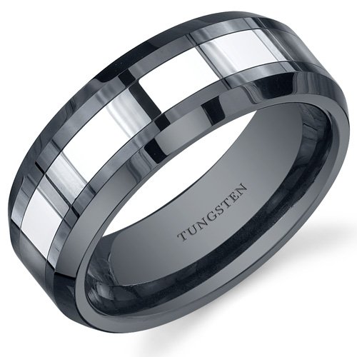  Revoni Coup d'Eclat - Bague en Tungstène et Céramique noire - Inspiration biseauté pour homme - Larg. 8 mm - Taille 58