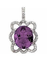 14K White Gold Oval Cut Amethyst and Diamond Pendant -- LIFETIME WARRANTY