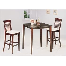 3pc Cappuccino Finish Wood Pub Bar Table 2 Stool Set by visiondecor Furniture