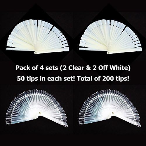 Pack of 4 - GOGOONLY 50 Clear & Off White Tips Fan-shaped Nail Art Display Chart Acrylic False Tips Practice Tool - 200 Tips in Total-BH000478 by GOGOONLY