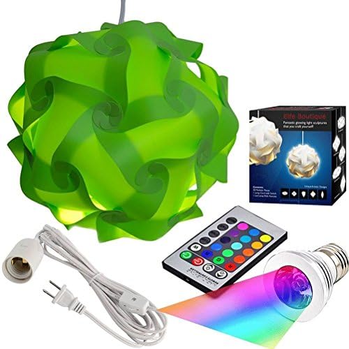 Puzzle Lights with Lamp Cord Kits , Self DIY Assembled Puzzle Lights Mordem Lampshade Iq Lamp Shades M Size (Home Decor Light) (Green Lampshade +Remote Control Bulb+Cord)