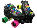 Sure Grip Rock GT50 Confetti Black Boots with Rainbow Zoom Wheels and Rainbow Laces Mens Boys Ladies Womens Girls Kids Childrens Youth Quad Speed Roller Skates