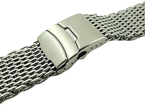 Commodore 22mm Polished Stainless Steel Shark Mesh Dive Watch Band Strap 4mm Thick w/ Upgraded Solid Clasp