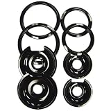 Porcelain Drip Pans and Trim Rings for GE Hotpoint Electric Stoves with Hinged Elements 8-pc. Set - Black