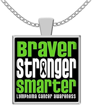 lymphoma Cancer Necklace Awareness You are Braver Smarter Stronger Men Survivor Gifts Products Funny Survivor For Dad Mother Mom Ribbon Pendant Jewelry