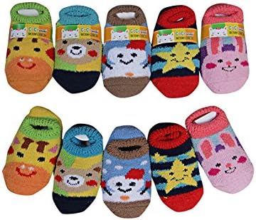 Baby's Warm Fuzzy Anti Slip Soft Thick Fluffy Socks Animals Pattern 5-Pack