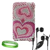 Sparkling jeweled Sliver Large Heart Design Apple ipod iTouch 2nd & 3rd generation rhinestone snap on case cover +**BLACK** Earphones for iTouch 2 or 3 generation+ VG *LIVE*LAUGH*LOVE* wrist band