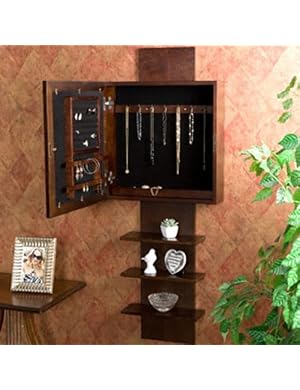 Espresso Ladder Shelf Jewelry Armoire