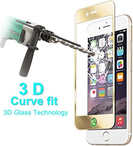 【3D Curve Fit】HD Tempered Glass 3D Full Coverage Round Edge Screen Protector for iPhone 6/6S(Gold)