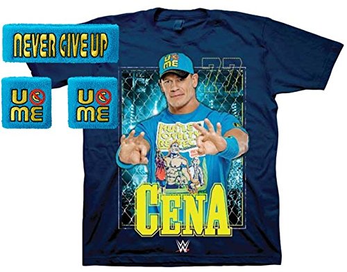 John Cena Blue Throwback WWE T-shirt Headband Wristbands Boys Juvy