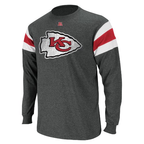 NFL Men's Kansas City Chiefs End Of Line III Long Sleeve Crew Neck Overdyed Tee (Charcoal/White/Red, Medium)