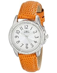 Invicta Womens 16338 "ANGEL" Crystal-Accented Stainless Steel Watch with Orange Leather Strap