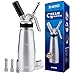 UPGRADED All Metal Whipped Cream Dispenser by ZOEMO - Reinforced Leak-Free Cream Whipper w/Durable Metal Body & Head, 3 Stainless Steel Decorating Tips - 1 Pint Canister Cream Maker