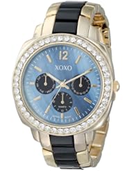 XOXO Womens XO5294 Gold and Black Clear Rhinestones Bezel Bracelet Watch