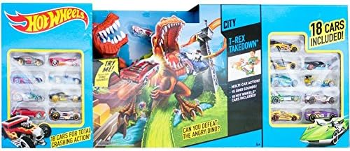 Hot Wheels (18 Pcs) T-Rex Takedown Playset With Vehicle Gift Pack Car Toys