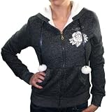 ED HARDY Christian Audigier Tiger Womens Sherpa Pom Pom Hoodie Sweatshirt