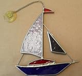 Decorative Stained Glass Sailboat Suncatcher - 6 inches x 5 inches