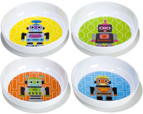 French Bull - BPA Free Kids Bowls - Melamine Kids Bowl Set - Kids Dinnerware - Robot, Set of 4