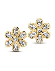 Diamond (0.39 Ct, IJ-SI), 18 Kt Yellow Gold Daisy Diamond Earrings