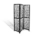Black Wood Panel Screen Ornate Swirl Design Folding Room Divider