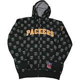 Green Bay Packers All-Over Shield Emblem Mens Zip Front Hooded Sweatshirt